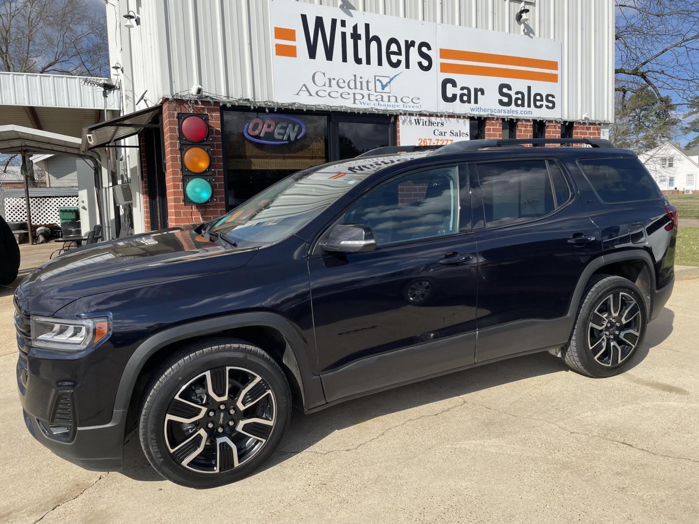 2021 Blue /Black GMC Acadia SLT-1 FWD (1GKKNMLS0MZ) with an 3.6L V6 DOHC 24V engine, 6A transmission, located at 204 Hwy. 16 East, Carthage, MS, 39051, (601) 267-7277, 0.000000, 0.000000 - Photo#0