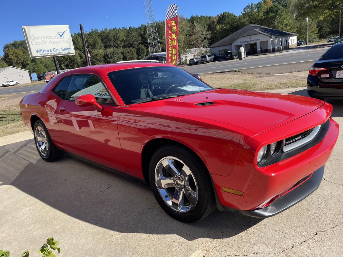 2014 RED /Black Dodge Challenger SXT (2C3CDYAG0EH) with an 3.6L V6 DOHC 24V engine, 5-Speed Automatic transmission, located at 204 Hwy. 16 East, Carthage, MS, 39051, (601) 267-7277, 0.000000, 0.000000- Photo#1